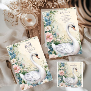 Elegante Blumenschwan Blush Pink Babydusche Pappteller