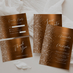 Burnt Orange Brushed Metal Script Save the Date Ankündigung