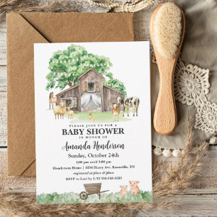 Rustic Farm Animal Baby Showroom Danke Karte