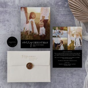 Moderner Chic   Black Christmas Foto Year in Revie Feiertagskarte