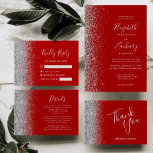 Silver Glitzer Edge Crimson Red Wedding Vielen Dan Karte