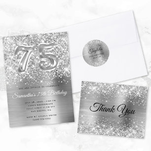 Imitate Silver Glitzer and Foil 75. Geburtstag Quadratischer Aufkleber