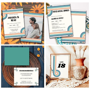 Vintage 70er Jahre Retro-Hochzeit Einladung