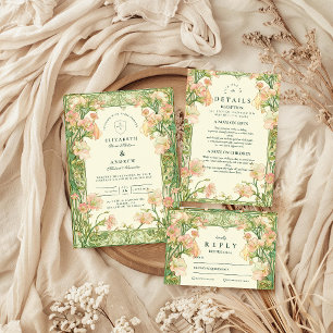 Art Nouveau Pink Sweet Pea Wedding Dankeskarte