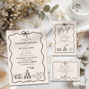 Black Wavy Whimsical Italian Doodle Wedding Save The Date