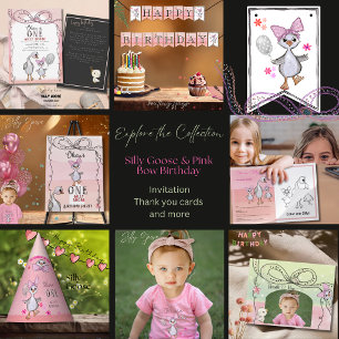 Alberne Gänse Familie Pink & Bow 1. Geburtstag Runder Aufkleber