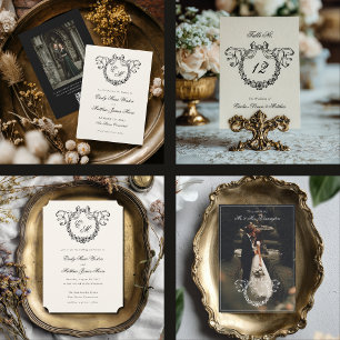 Vintage französisches Monogramm QR-Code elegante H Save The Date