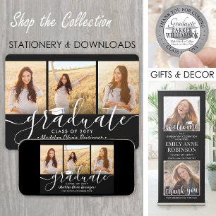 4 Foto Collage Black and White Graduation Party Einladung