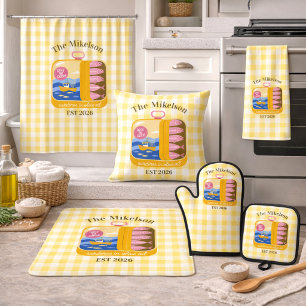Gingham-Sardinen benutzerdefinierter Familienname Schürze