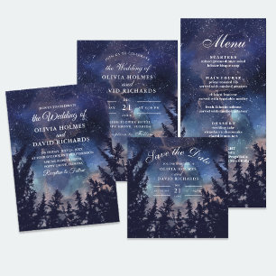 Starry Night Forest Save the Date Card