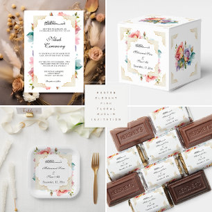 Moderne elegante rosa, florale Einladung Quadratischer Aufkleber