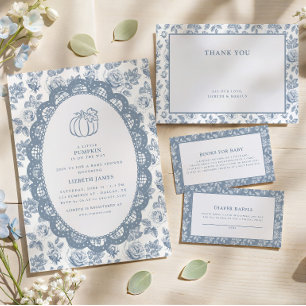 Chinoiserie-Blumenmuster in Blau Toile  Dankeskarte