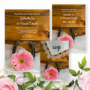 Pink Daisy Horseshoe Country Western Wedding RSVP