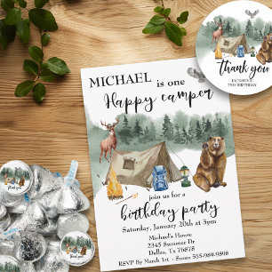 Happy Camper Bear Danke Ihnen Geburtstag Gefallen Runder Aufkleber