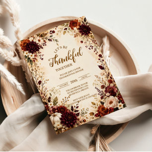 Luxuriöses burgunderrotes florales Thanksgiving-Di Einladung
