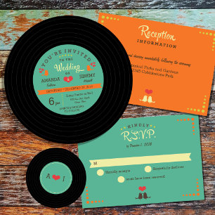 Moderne Retro Vinyl Record Hochzeit Adressaufkleber