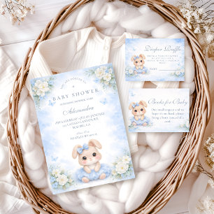 Blue Bunny Blumen-Babyshower Einladung