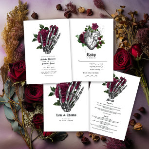 Burgundy Floral Gothic Wedding RSVP Karte