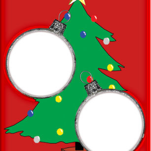 Weihnachtsbaum mit zwei Verzierungs-Foto-Rahmen Rechteckiger Aufkleber