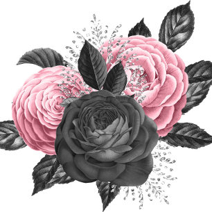 Luxuriöse Rosa und Schwarz-Floral Inking Hochzeit  Einladung