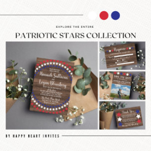 Patriotische Stars Rustikale 4. Juli Foto Hochzeit Einladung