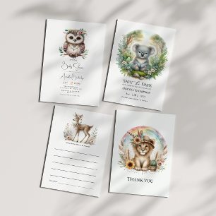Boho Chic Waldtiere Baby Shower Einladung