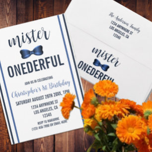 Mister Onederful Bow Krawatte 1. Geburtstag Einladung