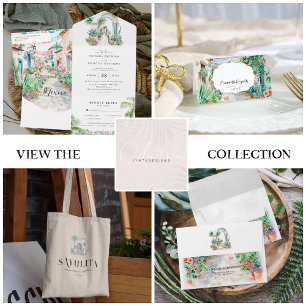 Wasserfarbe Mexiko Hacienda Kirche Hochzeit Einladung