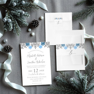 Silver Blue Snowflakes Winterhochzeit Quadratischer Aufkleber