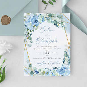 Dusty Blue Floral Gold Geometric Vow Renewal Einladung