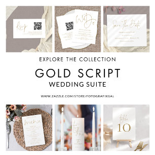 Budget QR Code Gold White Wedding Einladung