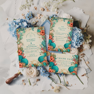 Hochzeit mit Küstenmuscheln RSVP Karte
