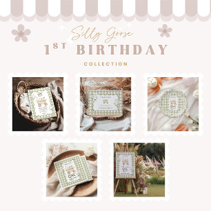 Albern Gänse 1. Geburtstag Gingham Dankeskarte