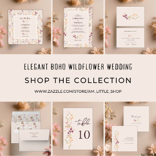 Elegant Boho Wildblumen Hochzeit im Herbst Einladung