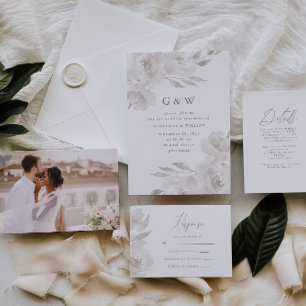 Schöne neutrale Blüte mit Monogramm Hochzeit Einladung