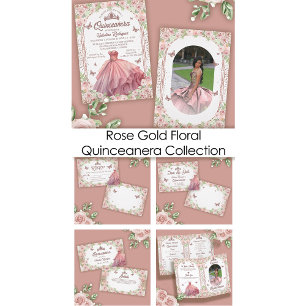 Elegante Aquarellfarben Blütenrot Rosa Quinceanera Save The Date