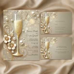 Champagne & Pearl Elegante Hochzeitsbrause Dankeskarte