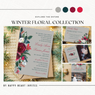 Winter Floral Weihnachten Dezember Hochzeit Einladung