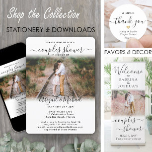 2 Foto Paare Brautparty Chic Moderne Schrift Einladung