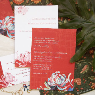 Modern Chrysanthemum Red Wedding Einladung