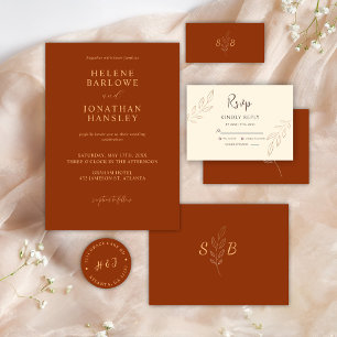 Burnt Orange Terracotta Foto Monogram Wedding Einladung