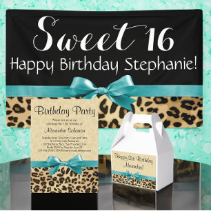 Leopard Print Aqua Blue Bow Girls Womens Birthday Geschenkschachtel