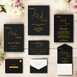 Elegante einfache schwarze und goldene moderne sti begleitkarte