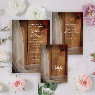 Bridal Veil Barn Wood Country Wedding RSVP Card