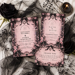 Elegante Pink-Gotische Hochzeit Dankeskarte
