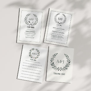 Rustikal Elegante Monogramm I Do BBQ Paare-Spritzp Einladung