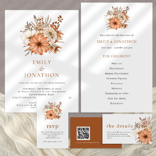 Eleganter Herbst-Florals QR-Code Hochzeit Einladung