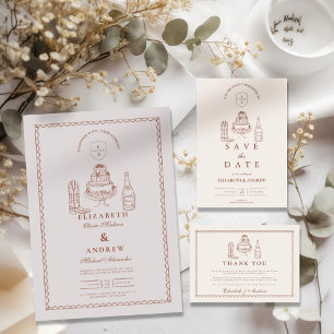 Terracotta Hand Drawn Funky Western Doodle Wedding Acryleinladungen