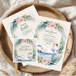 Soft Blush Swan Princess Pink Baby Dusche Einladung
