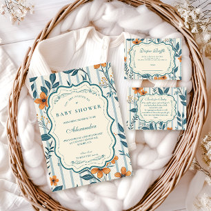 Retro-Botanik-Fliesen-Baby-Shower-Windeltausch Begleitkarte